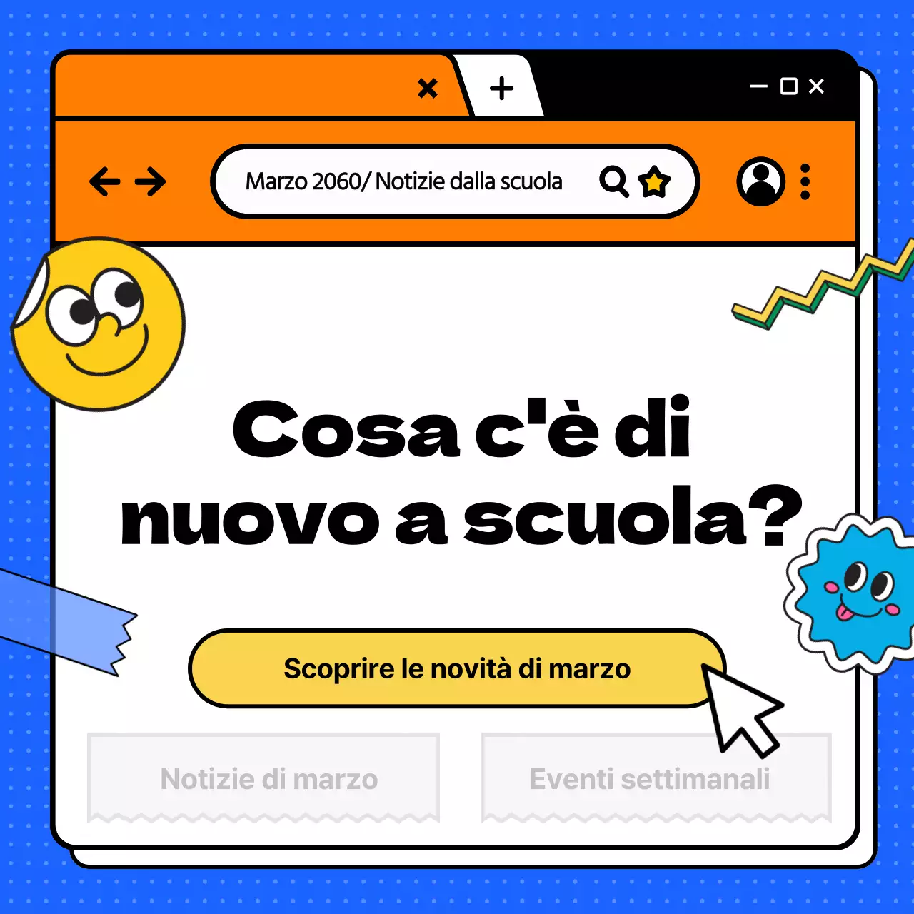 Guida alle notizie della scuola Browser blu e arancione