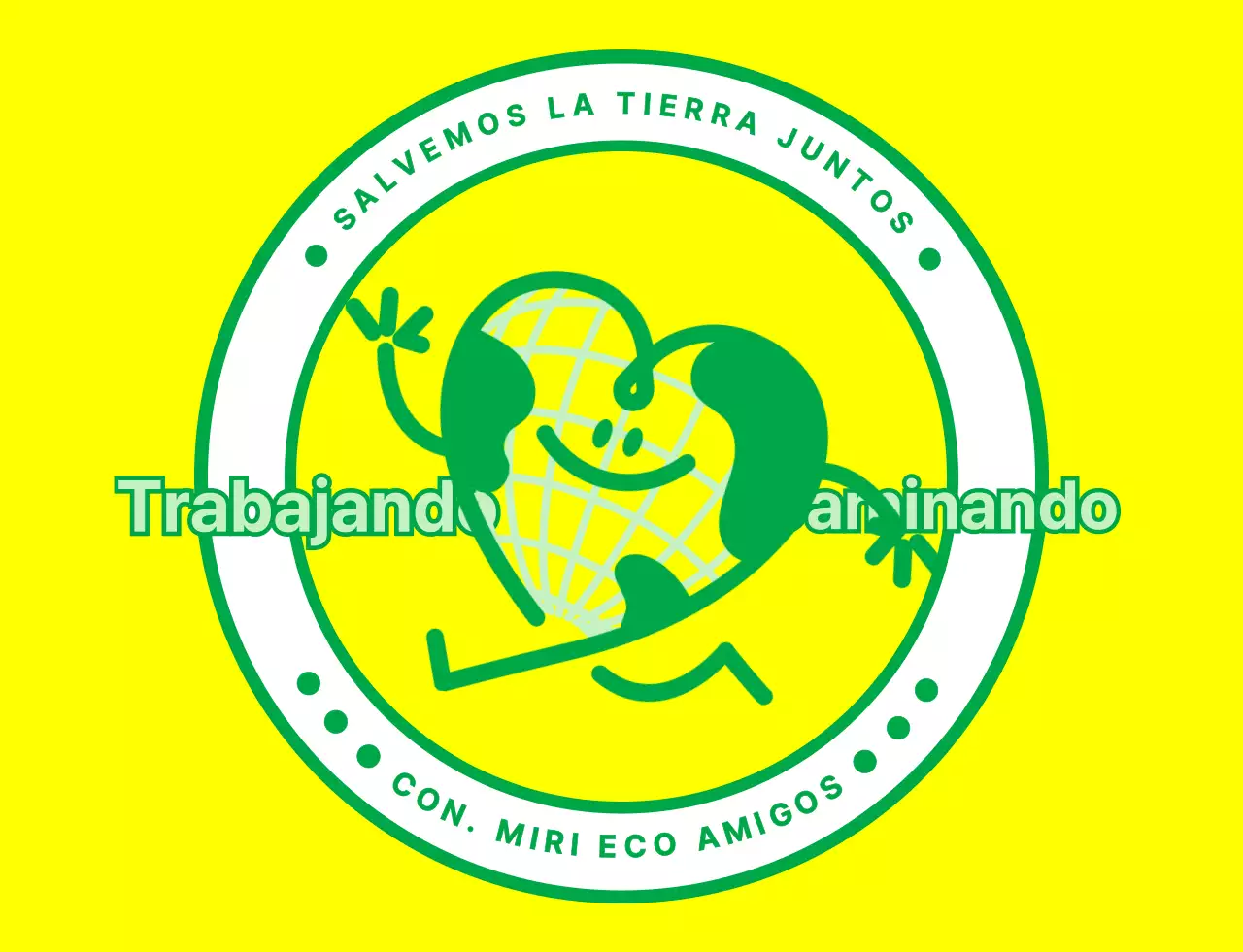 Emblema de logotipo con un simpático personaje de la Tierra en amarillo y verde para una organización de campaña medioambiental mundial.