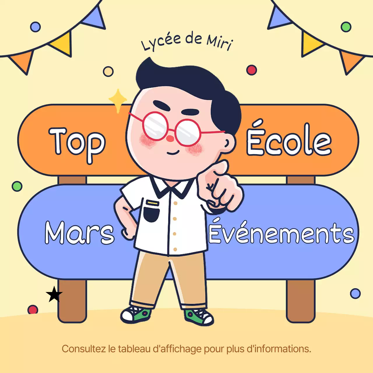 Avis de manifestations scolaires en orange et bleu clair