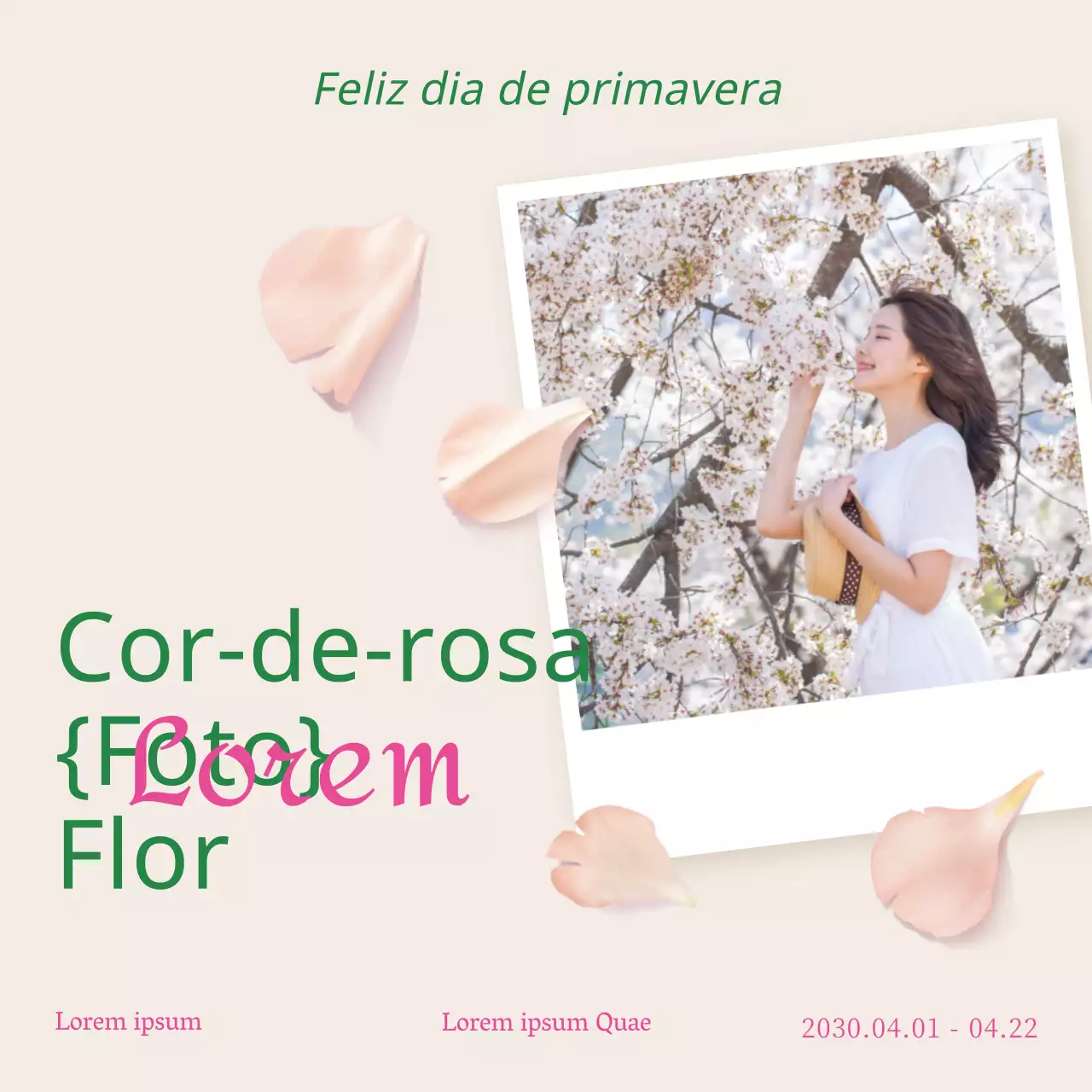 Promoção do festival da flor de cerejeira com fotografias Polaroid em cor-de-rosa