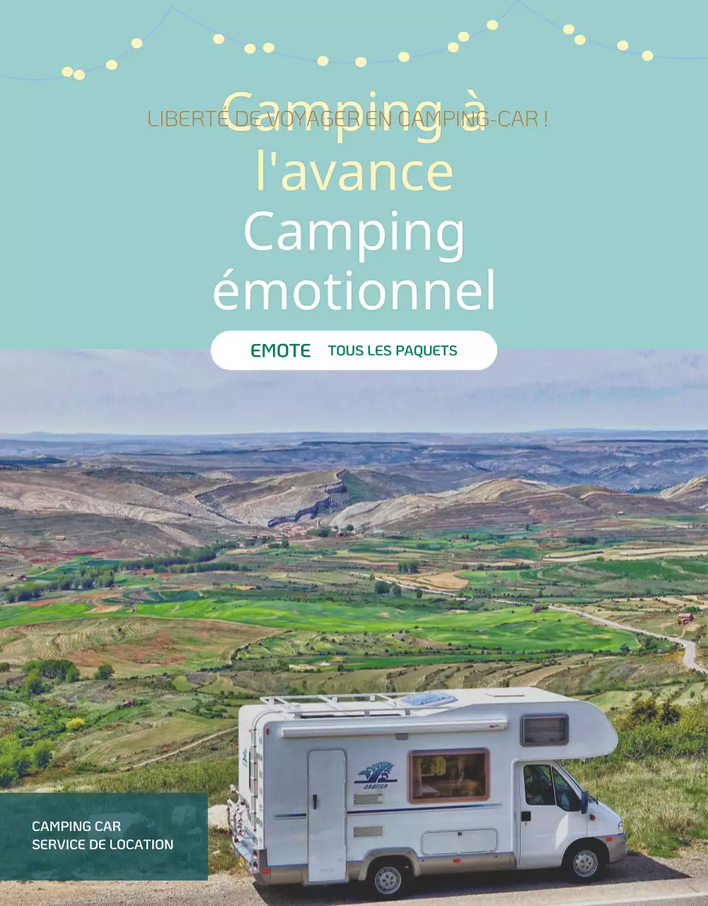 Guide d'un service simple de location de camping-cars en jaune et menthe