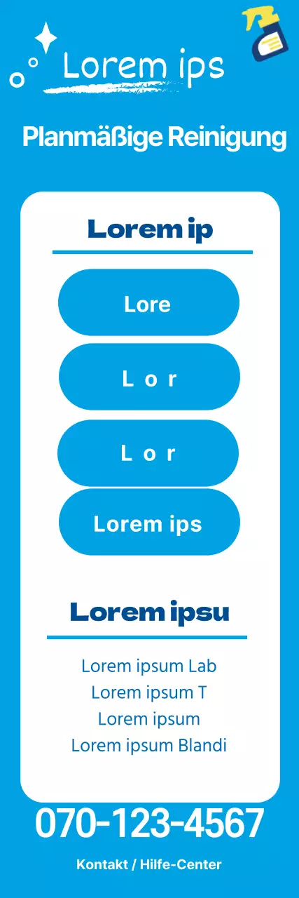 Blaue Illustration, die für einen sauberen Reinigungsdienst wirbt