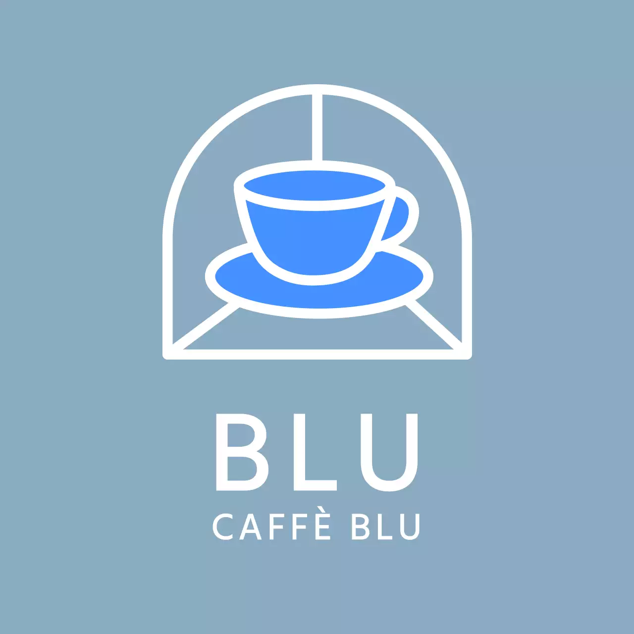Cafe logo grembiule di design con tazza di caffè blu illustrazione