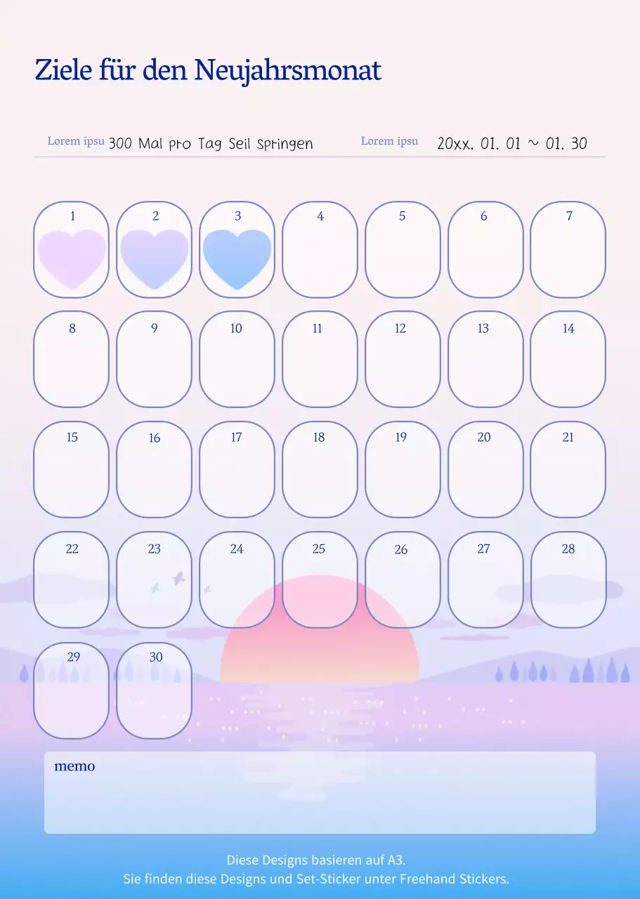 Illustrierter Ziel-Tracker für das neue Jahr in Rosa und Lila