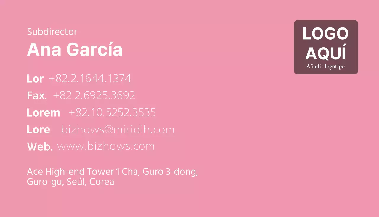 Tarjeta de visita simpleRosa