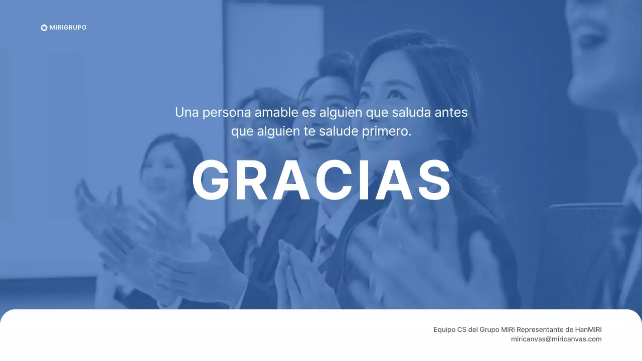 Seminario de formación sobre amabilidad para el personal de las tiendas del Grupo Miri en azul y gris Manual CS Etiqueta de saludo