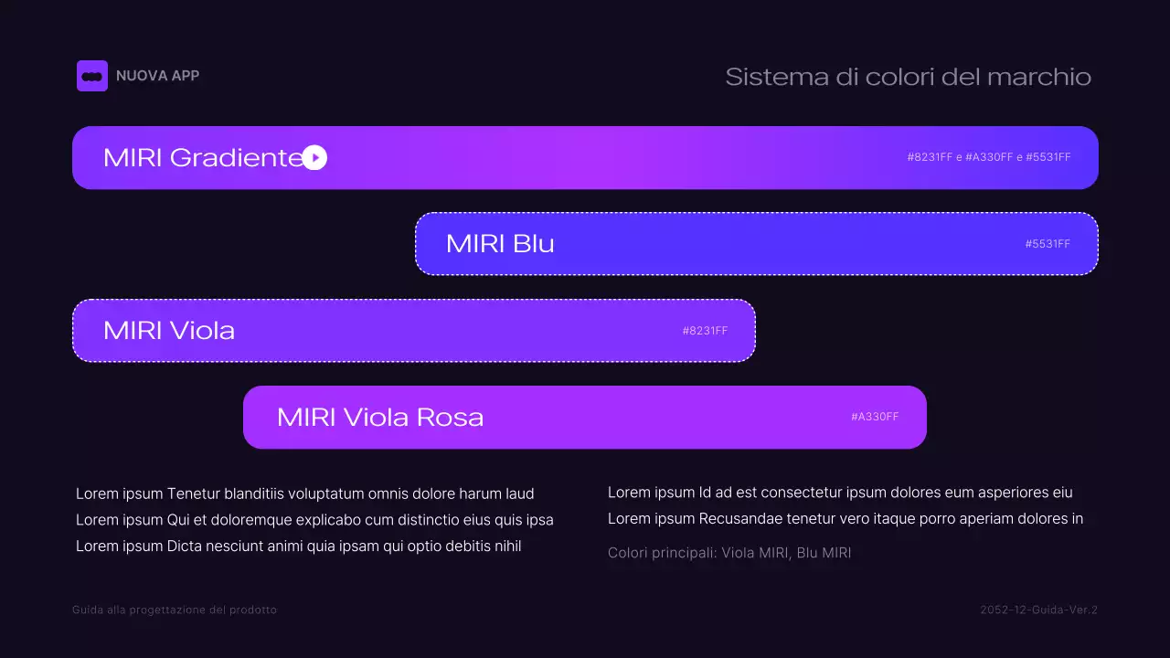 Linee guida del marchio nero e viola