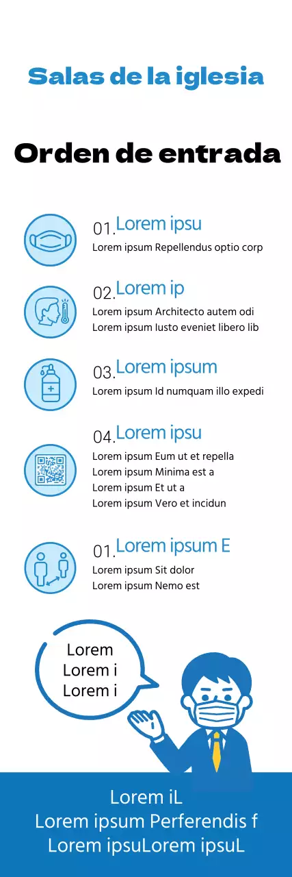 Instrucciones de entrada y salida del vestíbulo de la iglesia de color blanco azulado