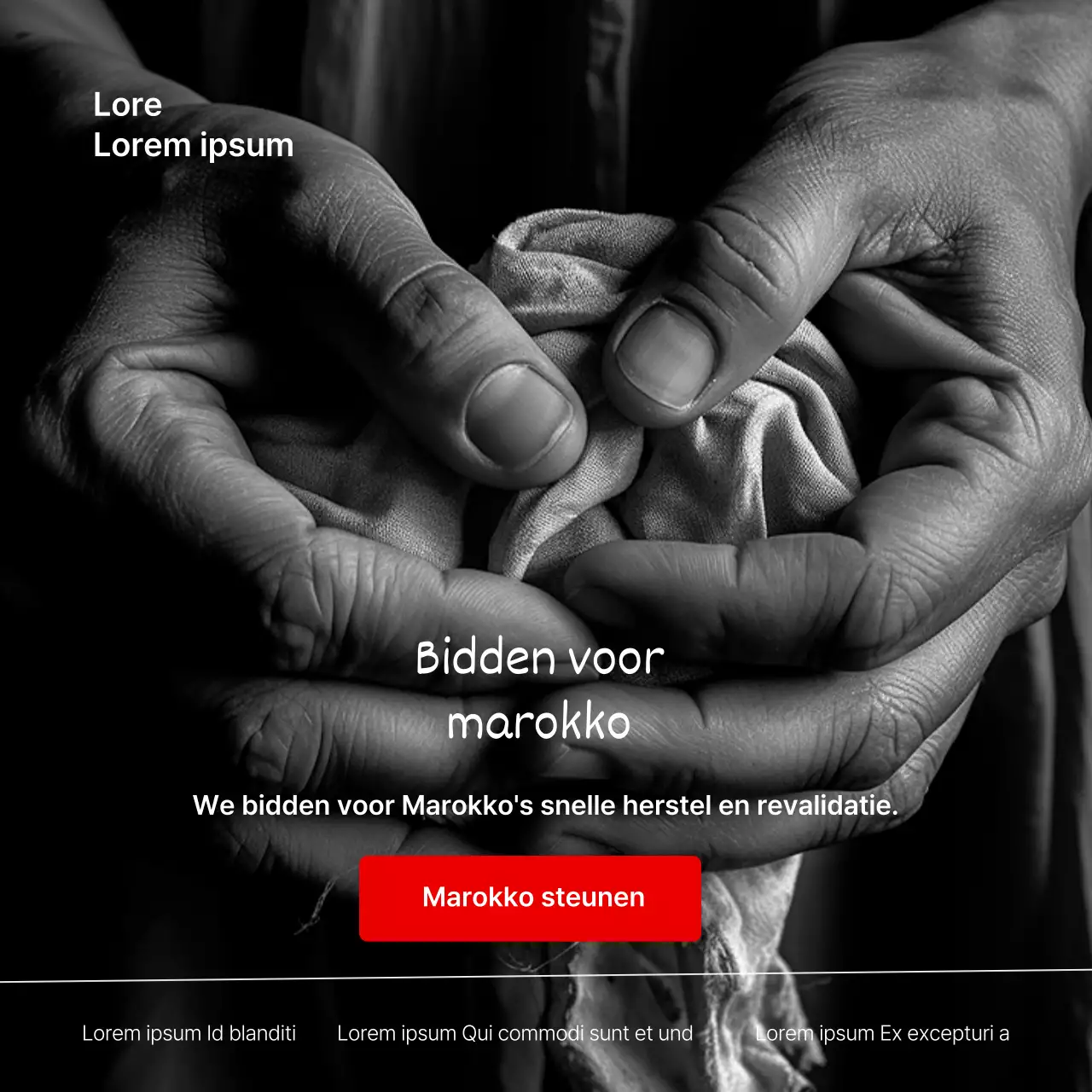 Promoot de noodinzamelingsactie voor aardbevingen in Marokko met zwarte en rode basics