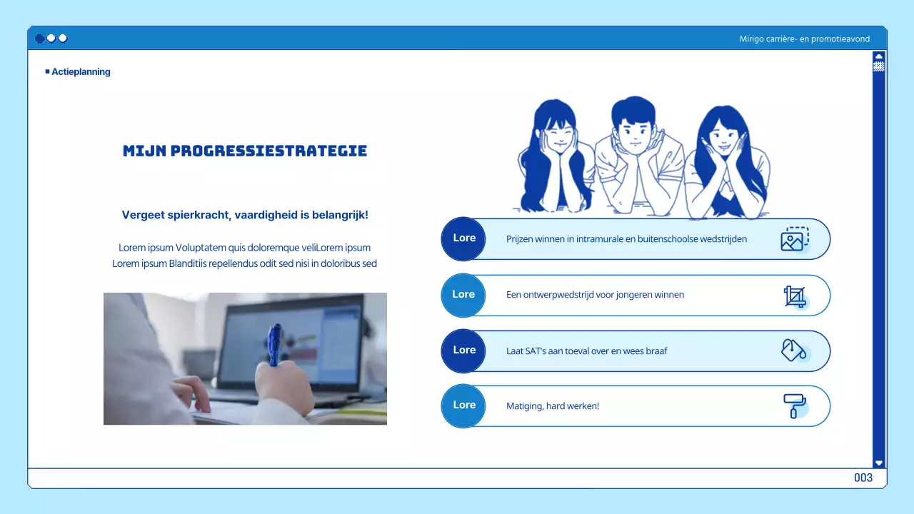 Universitaire presentaties in een blauw browserthema