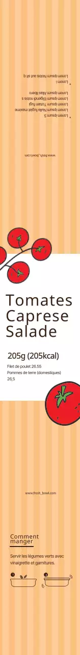 Étiquette de salade caprese à la tomate illustrée en rouge