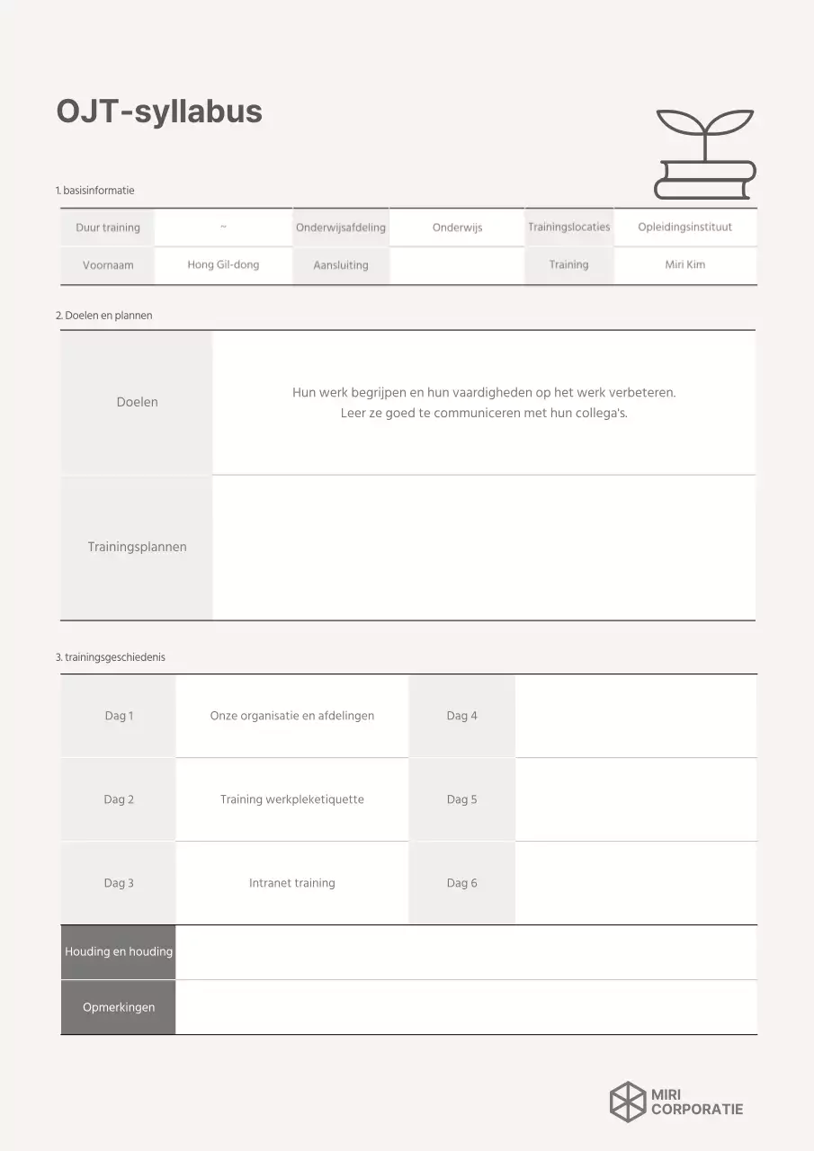 Eenvoudige OJT-syllabus in ivoor