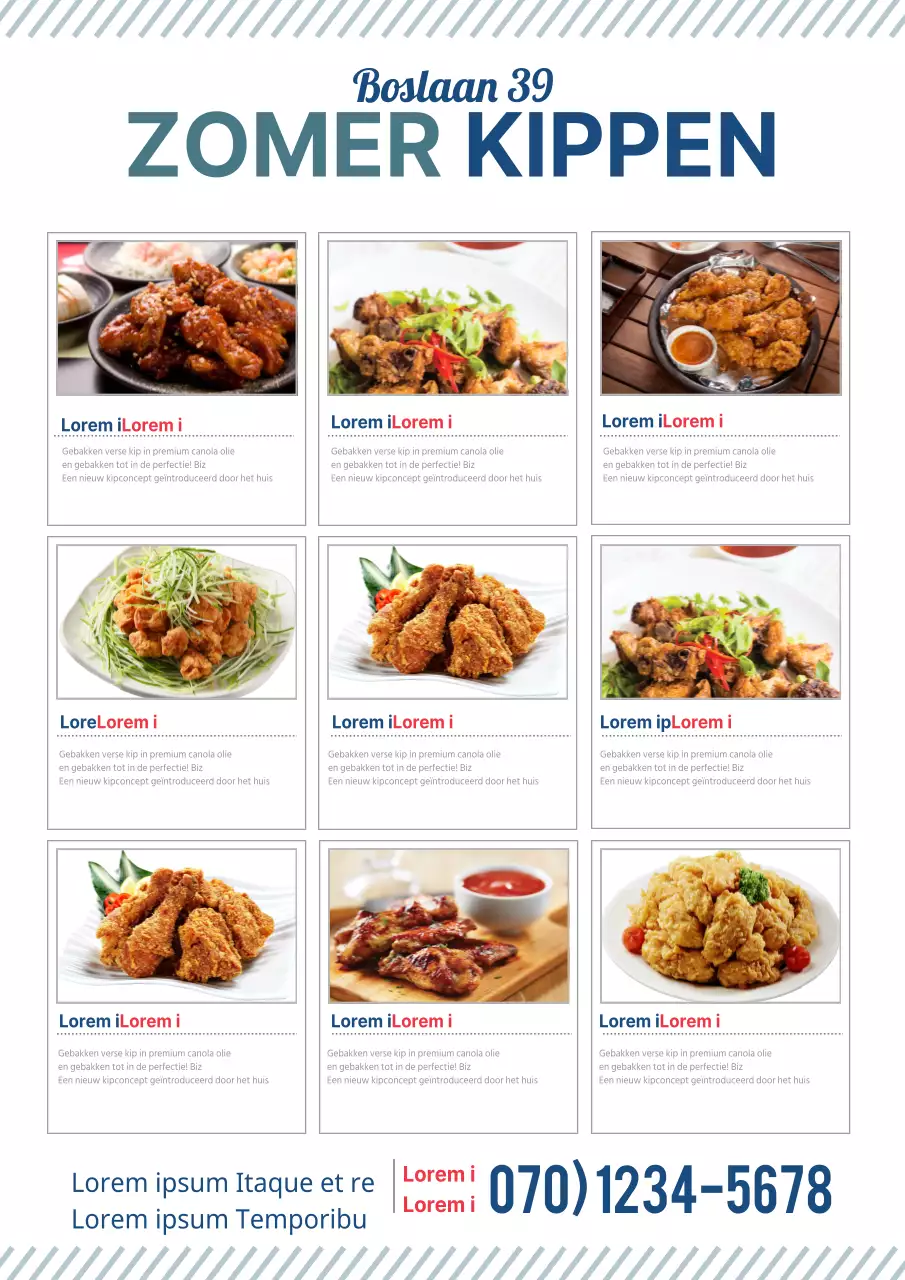 Pizza-menu met een cool blauw kleurenschema