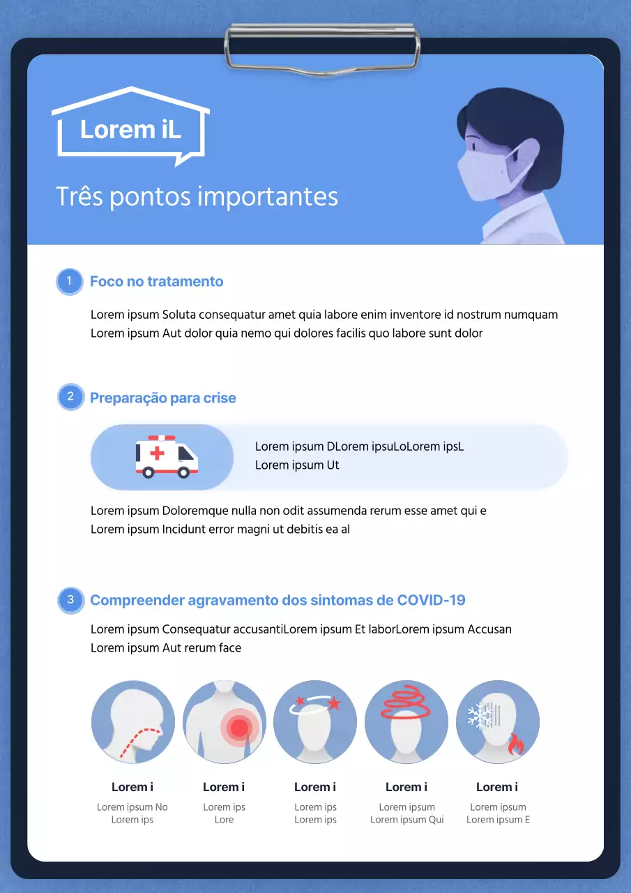 Conceito de prancheta azul para instruções de cuidados em casa