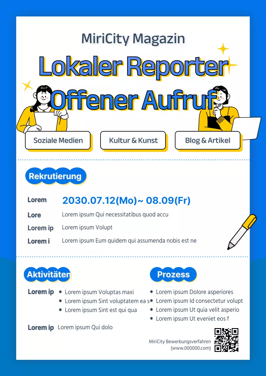 Blaue und gelbe Linien für ein sauberes Rekrutierungsfeld