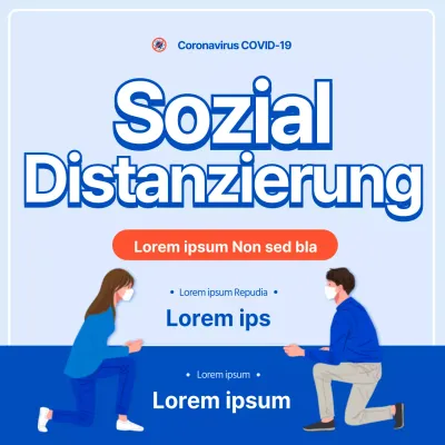 Ein sauberer blau-weißer Leitfaden für soziale Distanzierung zur Vermeidung von COVID-19