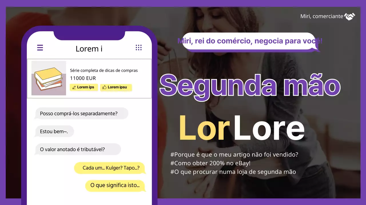 Ilustração de um smartphone roxo e amarelo Informações sobre dicas de compras
