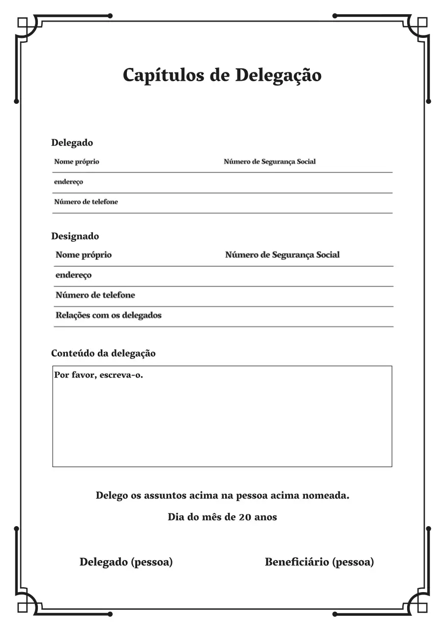 Um documento de procuração simples em azul-marinho