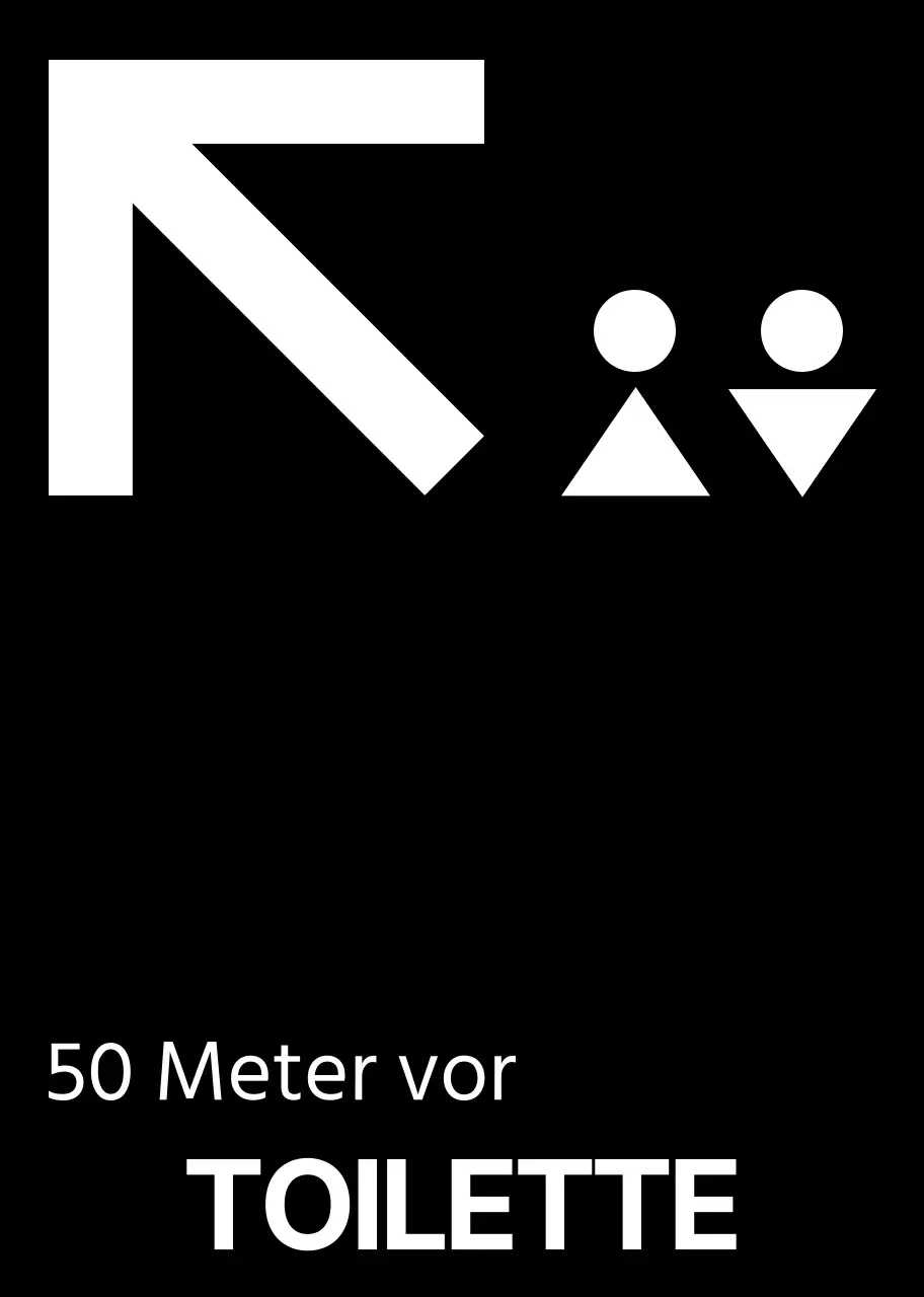 Einfacher schwarz-weißer Stil mit modernen Toilettensymbolen und Textanweisungen