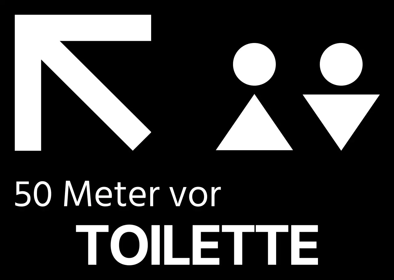 Einfacher schwarz-weißer Stil mit modernen Toilettensymbolen und Textanweisungen