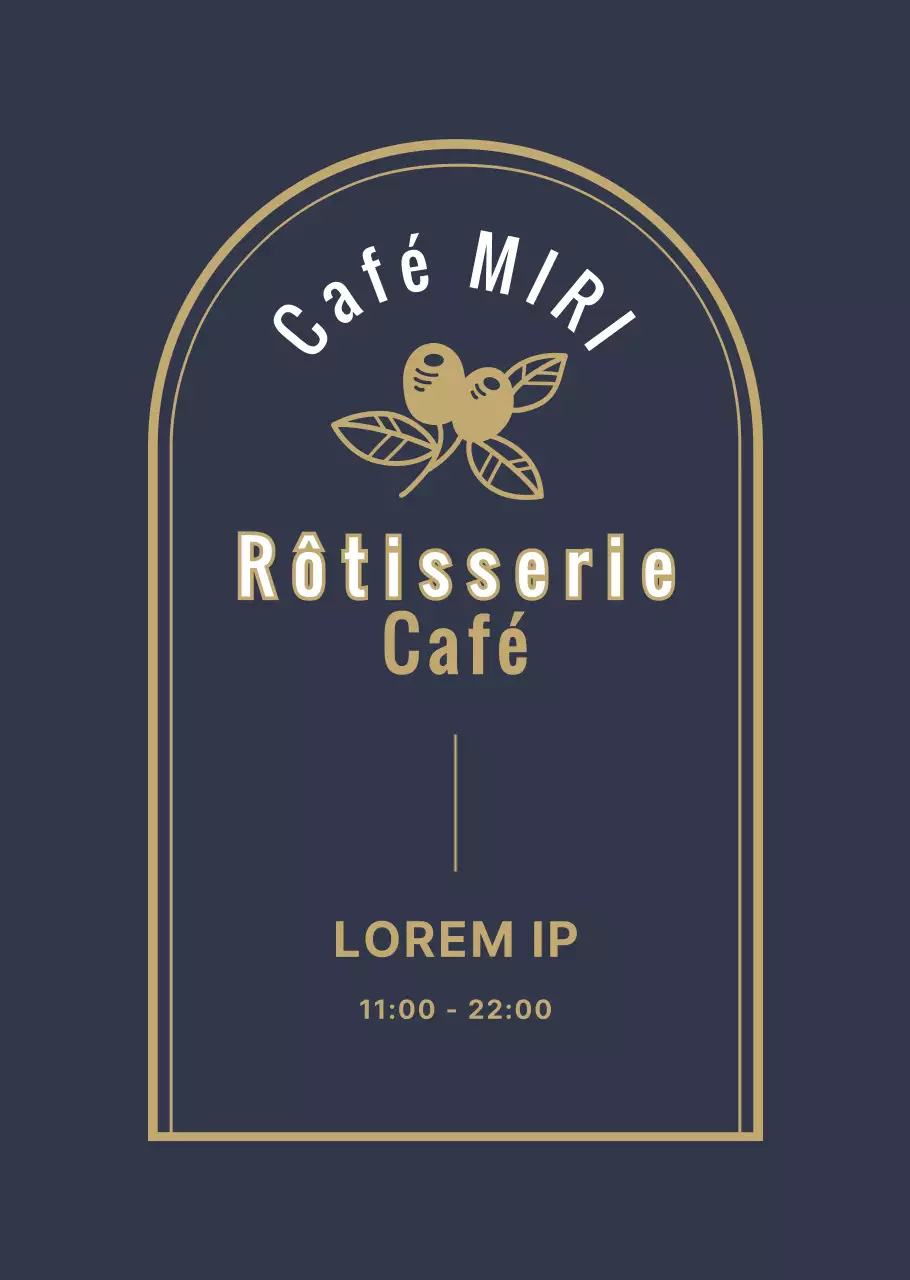 Café blanc et or de style vintage avec horaires d'ouverture