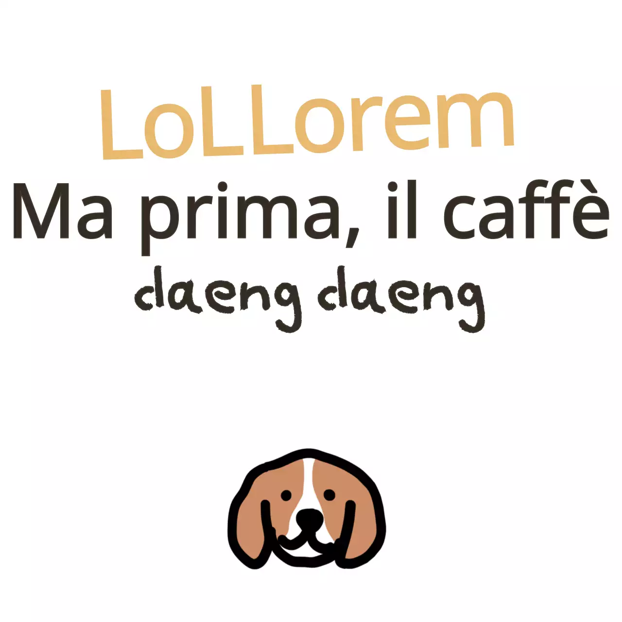 Testo merceologico con illustrazione di un simpatico cucciolo con accenti gialli e marroni