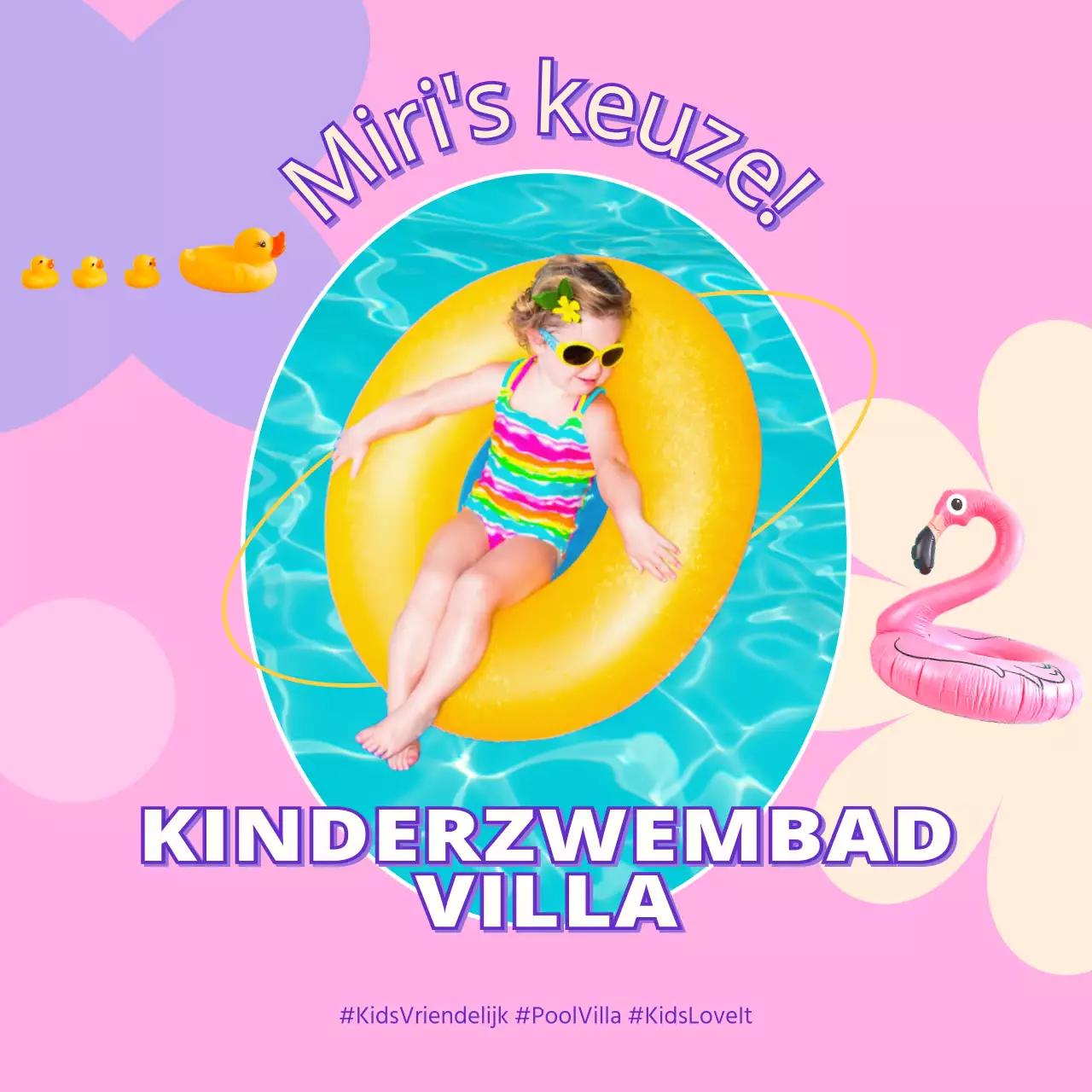 Promoot je vermelding met een kind dat in het water speelt met een roze achtergrond