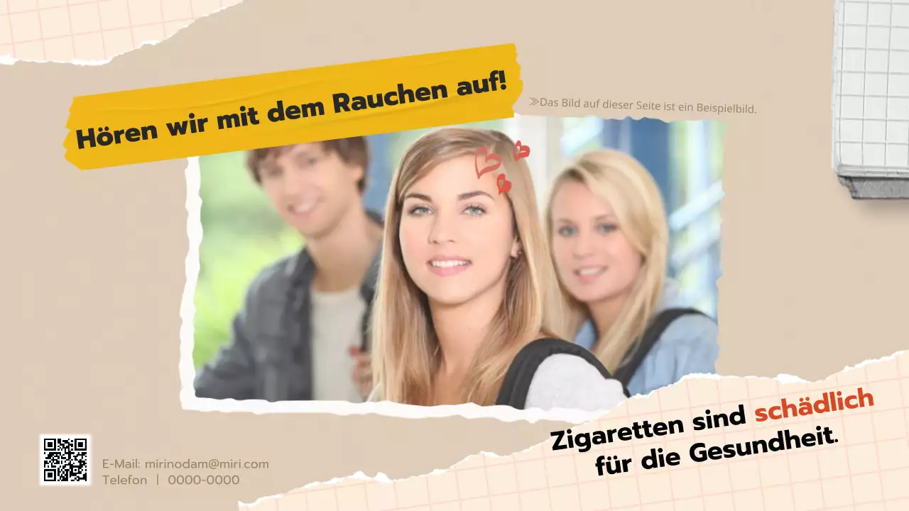 Aufklärungsmaterial zur Raucherentwöhnung für Jugendliche mit einem beigen Pop-Art-Collagekonzept.