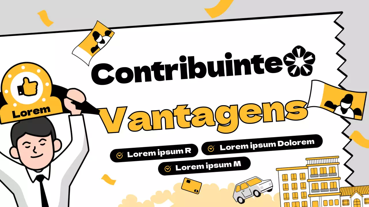 Modelo de guia de benefícios para contribuintes com contorno preto amarelo conceito de ilustração de recibo