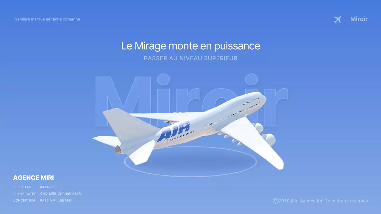 Concept d'avion tridimensionnel bleu clair pour la publicité d'une compagnie aérienne