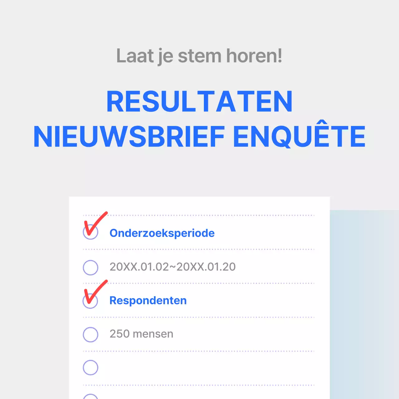 Rapport tevredenheidsonderzoek met duidelijke blauwe grafiekaccentuering