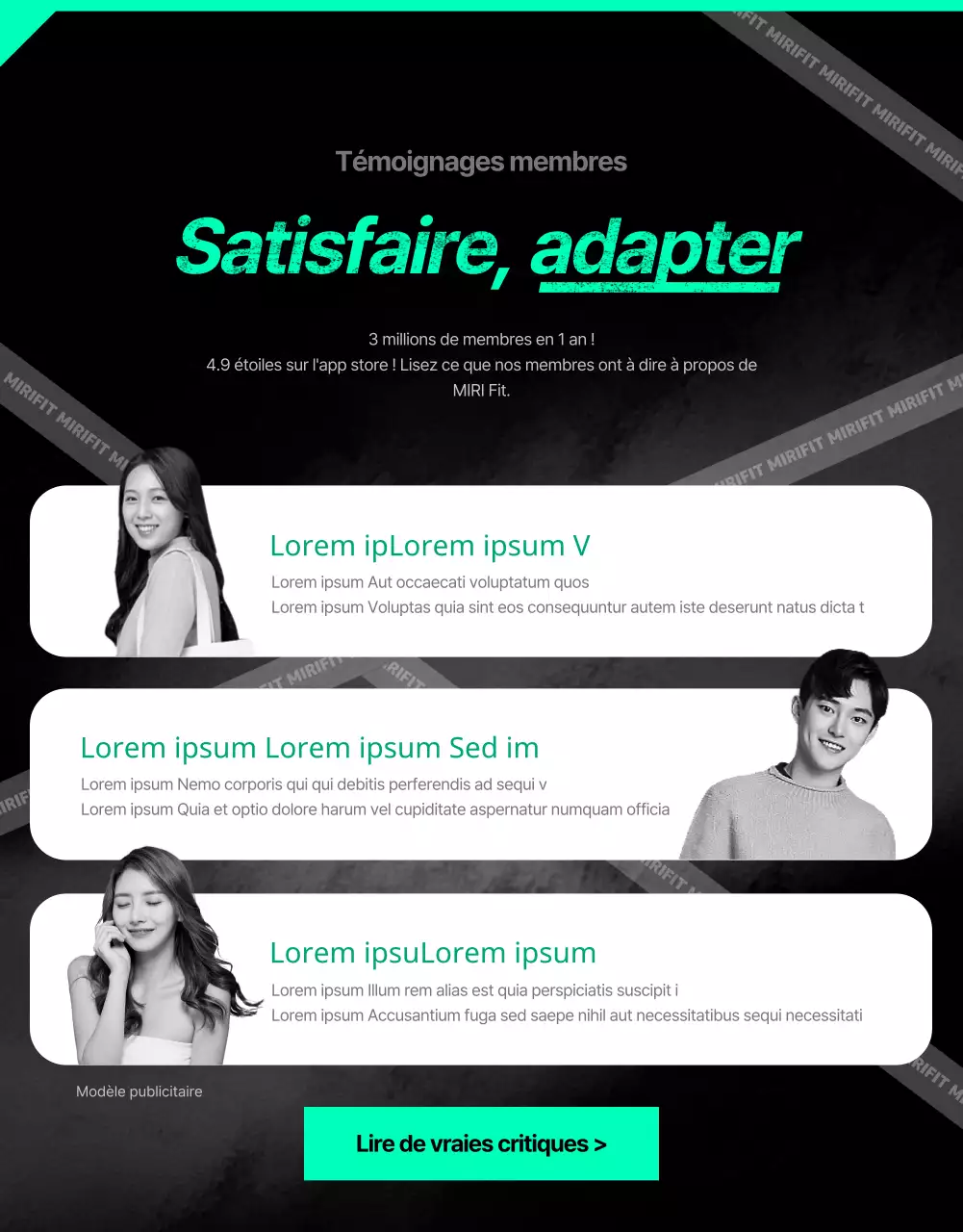 Service d'application de formation à domicile sportif, noir et menthe