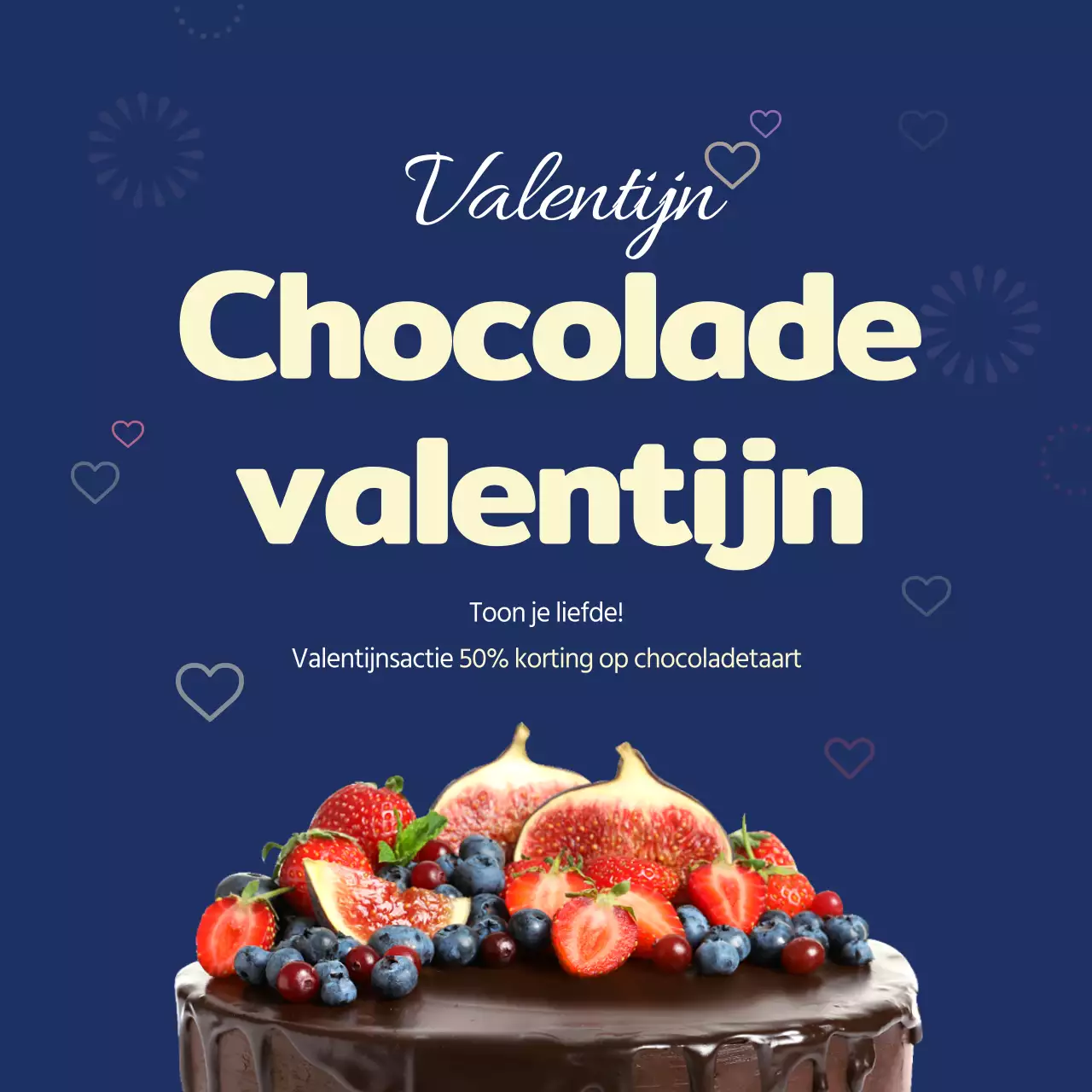 Een keurig Valentijnschocoladetaart-evenement in blauw en geel