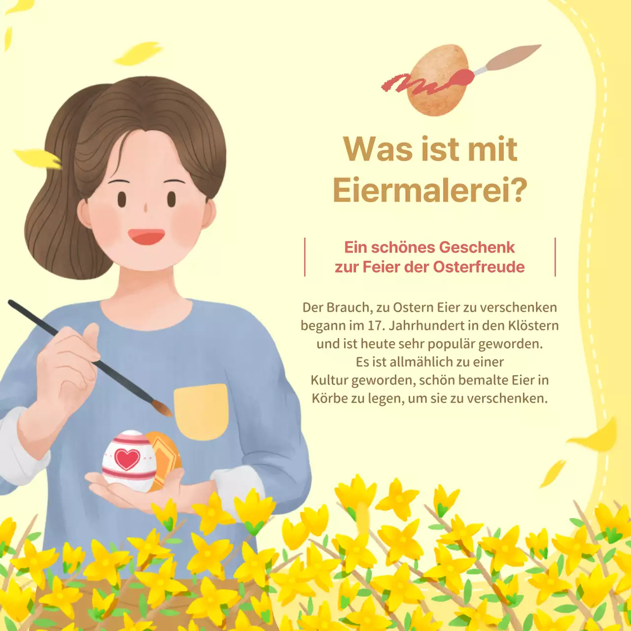 Ostern und Ei Beschreibung und Kirche Einladung mit gelben floralen Hintergrund