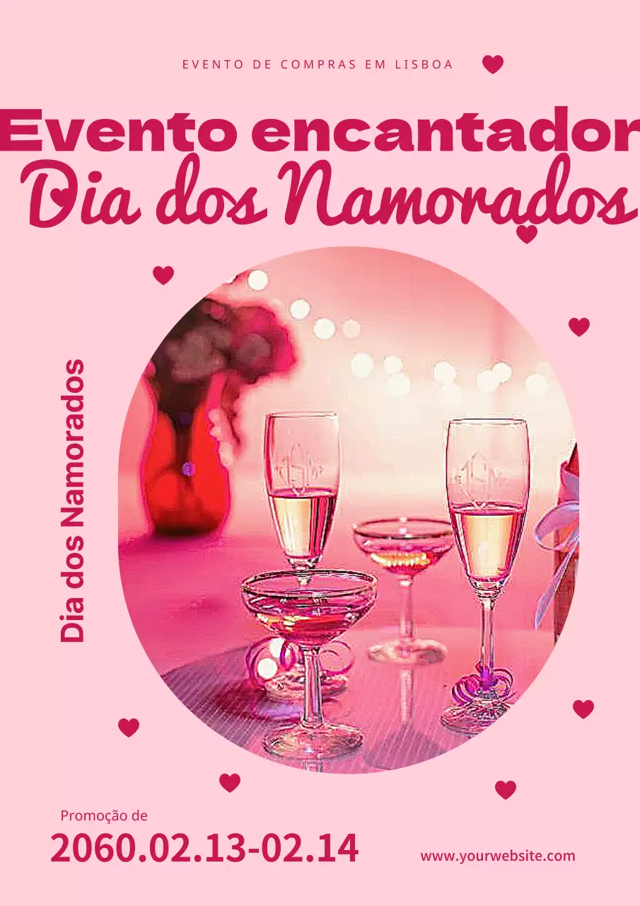 Cartaz de coração de São Valentim em rosa e ameixa