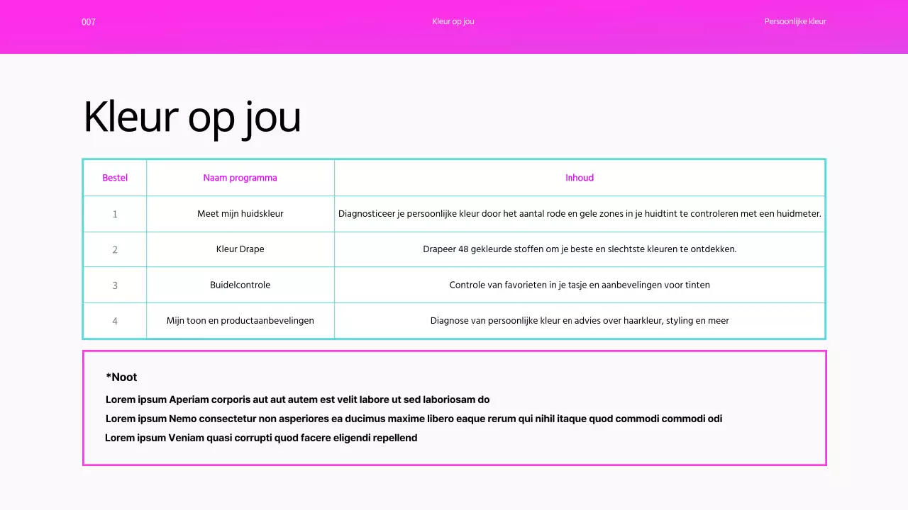 Een regenboog van persoonlijke kleuren voor presentaties