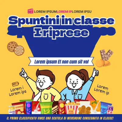 Una simpatica scatola di prova gialla e blu per la consegna di uno spuntino.