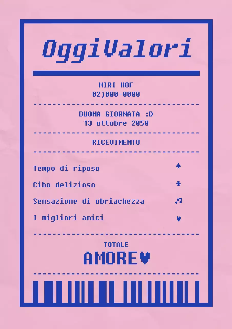 Interno del concept pub Hope con ricevuta rosa e blu