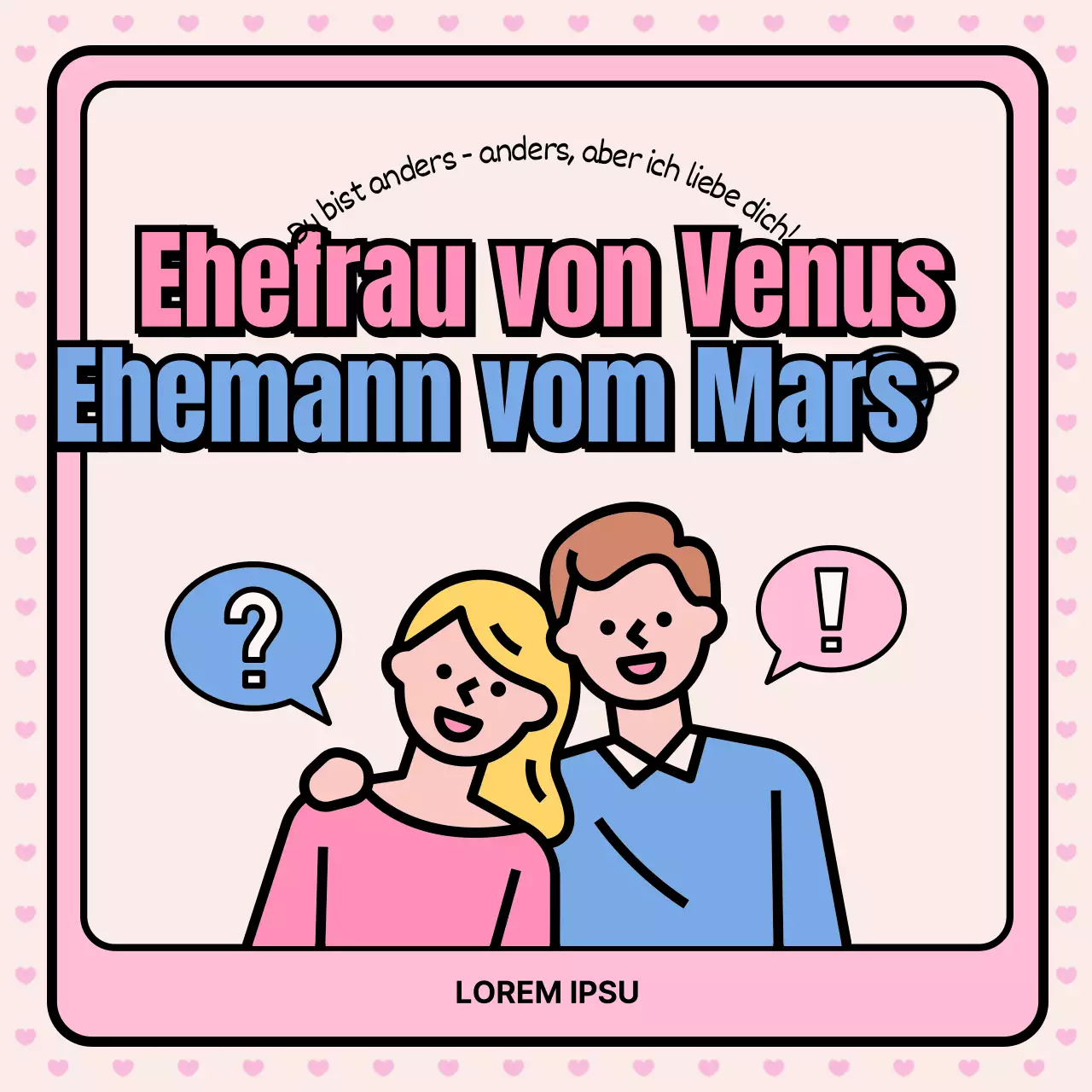 Werbung für eine Beratungsstelle für Paare mit schönen rosa und blauen Illustrationen