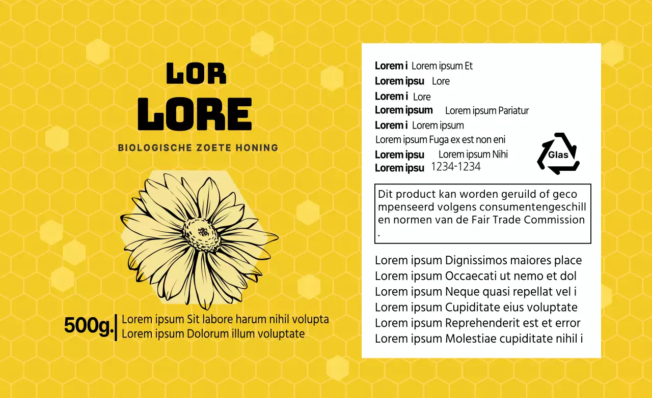 Geel illustratiepatroon voedsel imkerij honing detaillabel