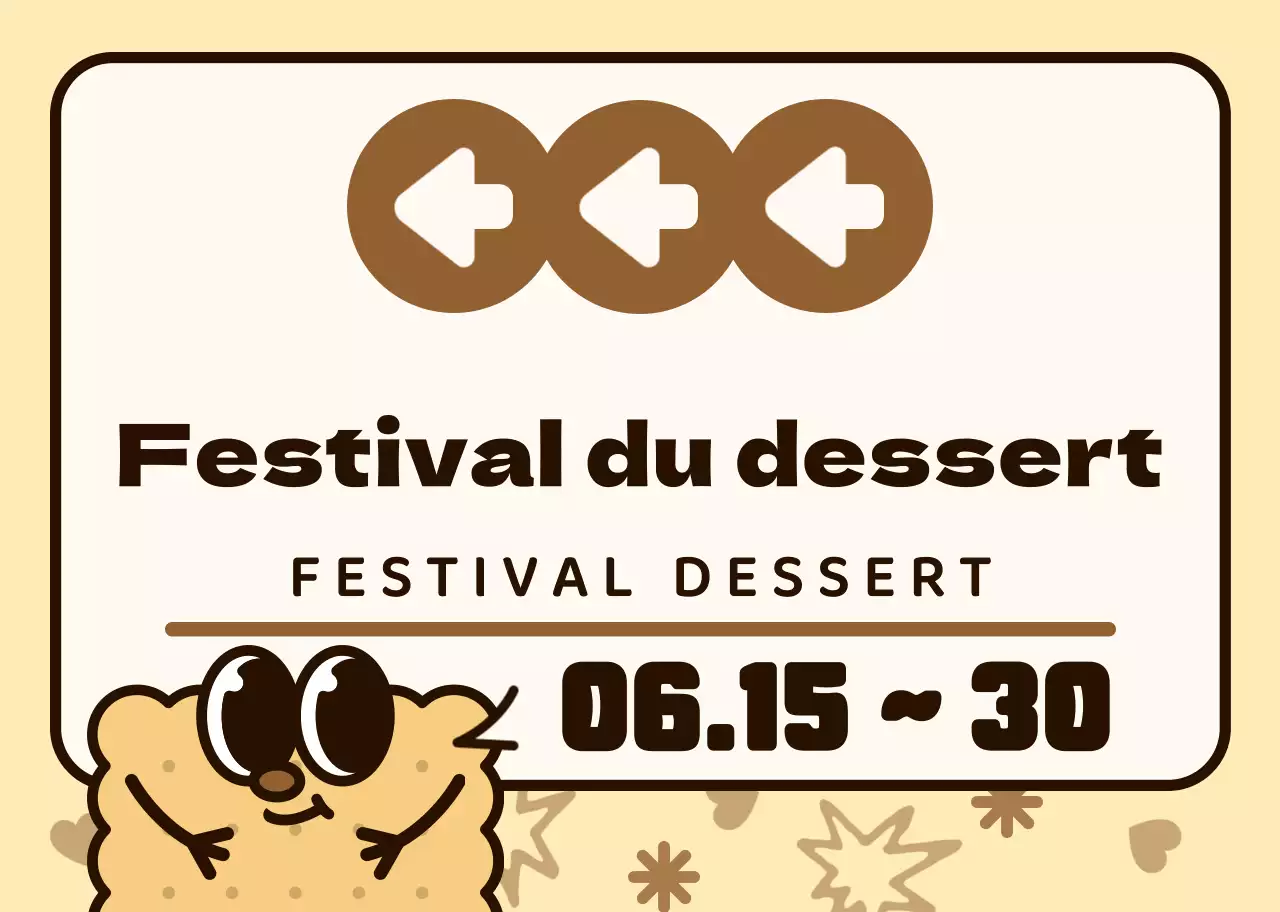 Schéma de couleurs marron et rose Mignons personnages en biscuits et bulles de dialogue style illustration Directions vers le festival du dessert