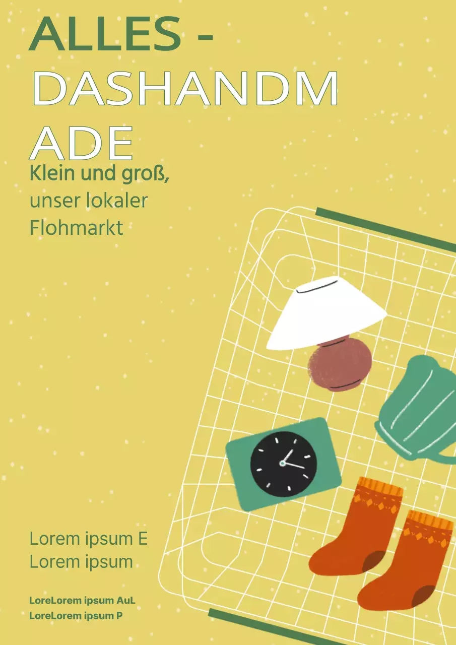 Werbung für einen hübschen gelb-grünen Flohmarkt