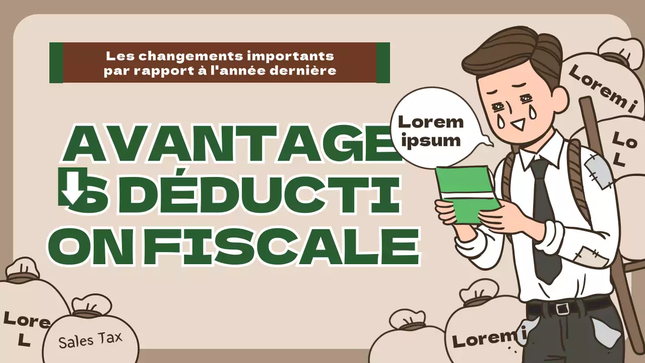 Information sur la politique d'allègement fiscal avec un concept d'illustration humoristique marron-vert