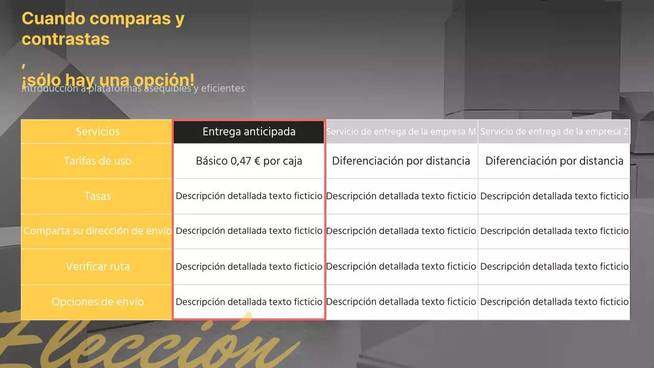 Presentación de un sencillo servicio rápido amarillo y negro