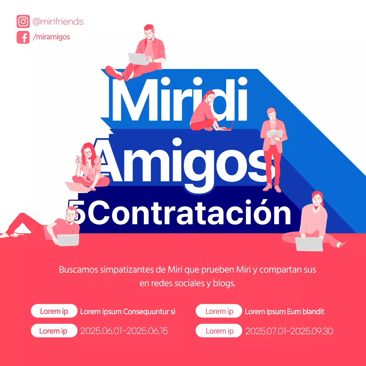 Reclutar simpatizantes con texto destacado en rosa y azul