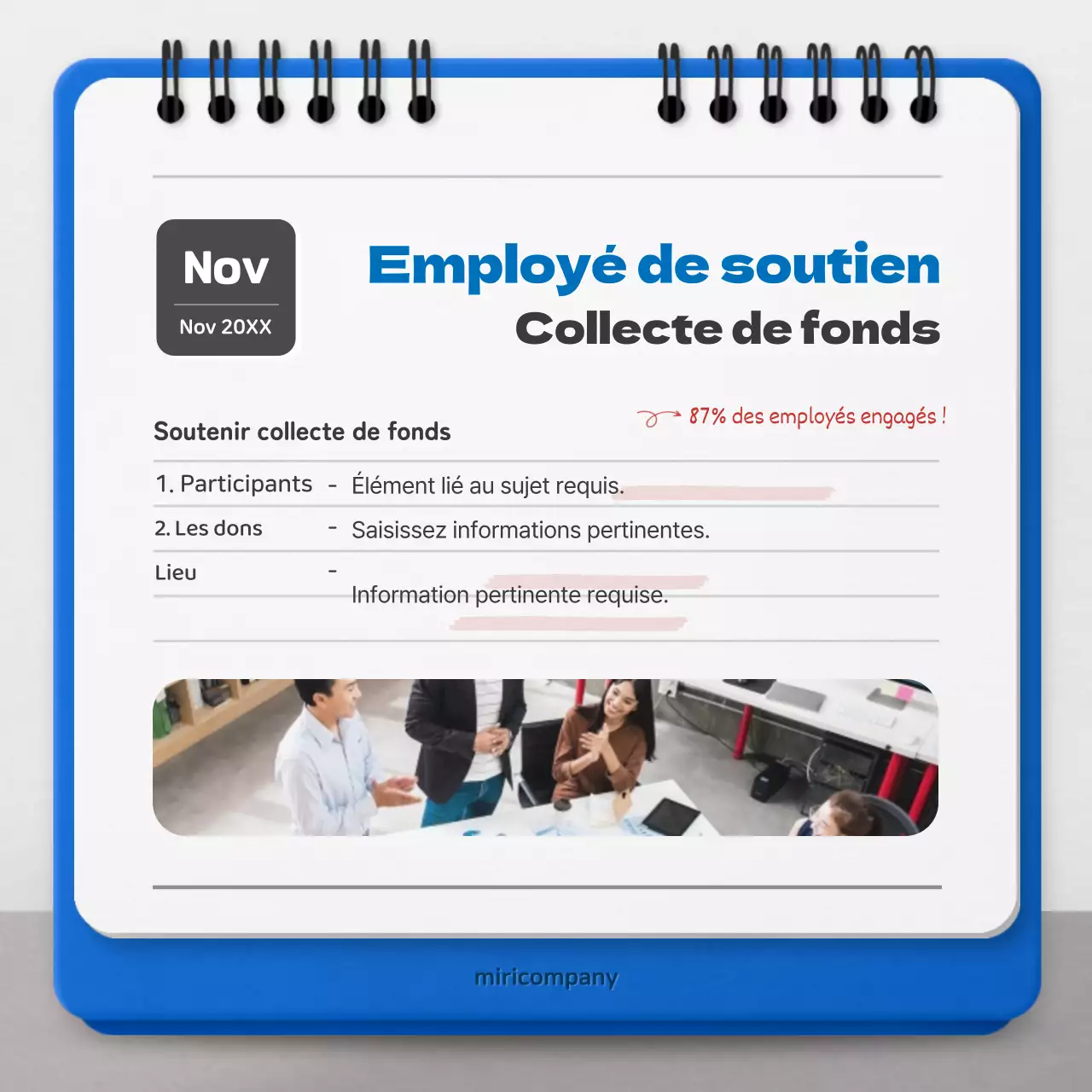 Promouvoir la responsabilité sociale des entreprises avec un concept de calendrier rouge et bleu
