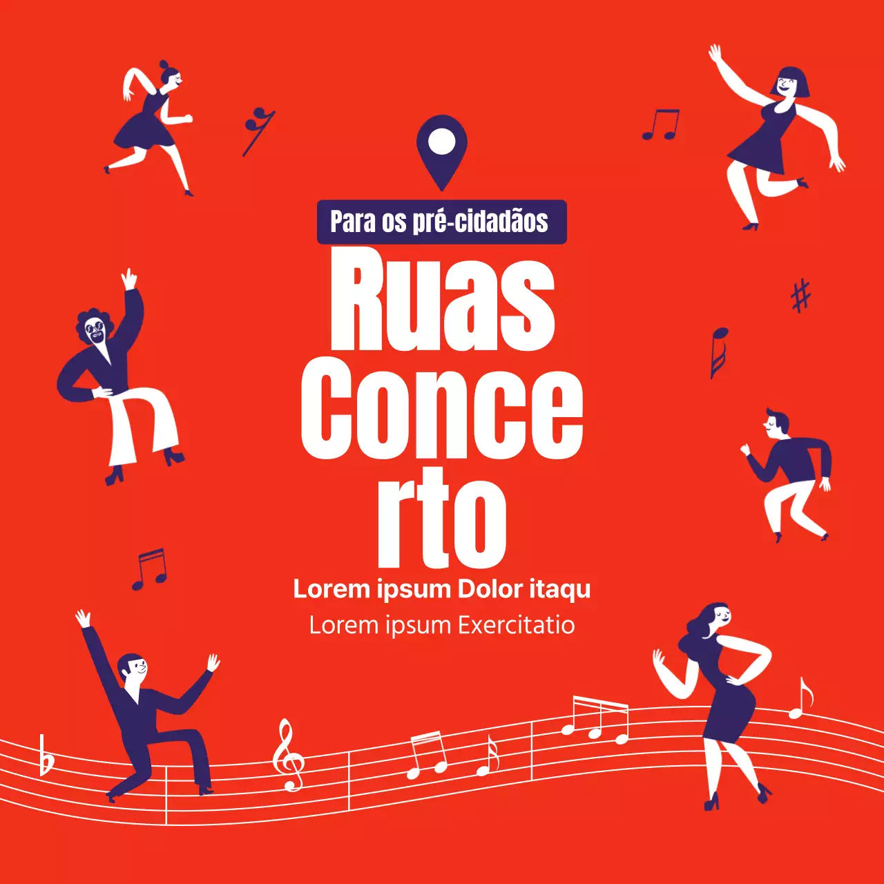 Cartaz de concerto de rua em tons de laranja e índigo