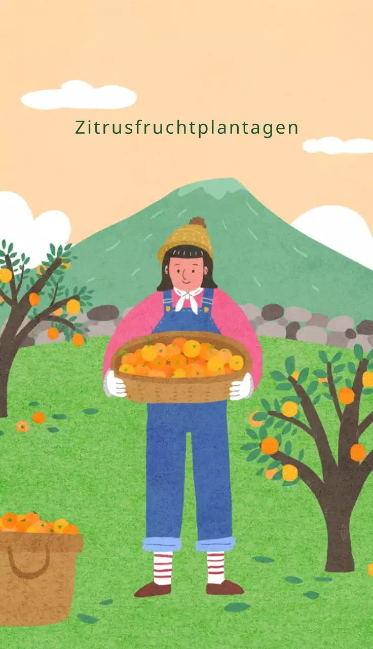 Grüne Illustration niedliche Zitrusfarm