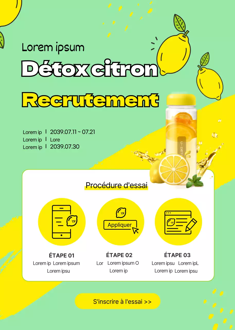 Essai Détox Jaune Citron rafraîchissant Recrutement Débarrassez-vous des toxines et devenez belle avec l'Essai Détox Summer Diet Comment appliquer l'icône