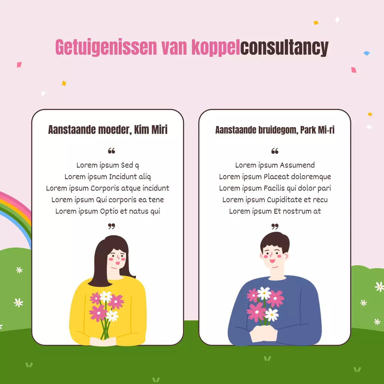 Een mooie, gezellige illustratie in roze en chartreuse Gezinsmaand mei Huwelijksconsultancy